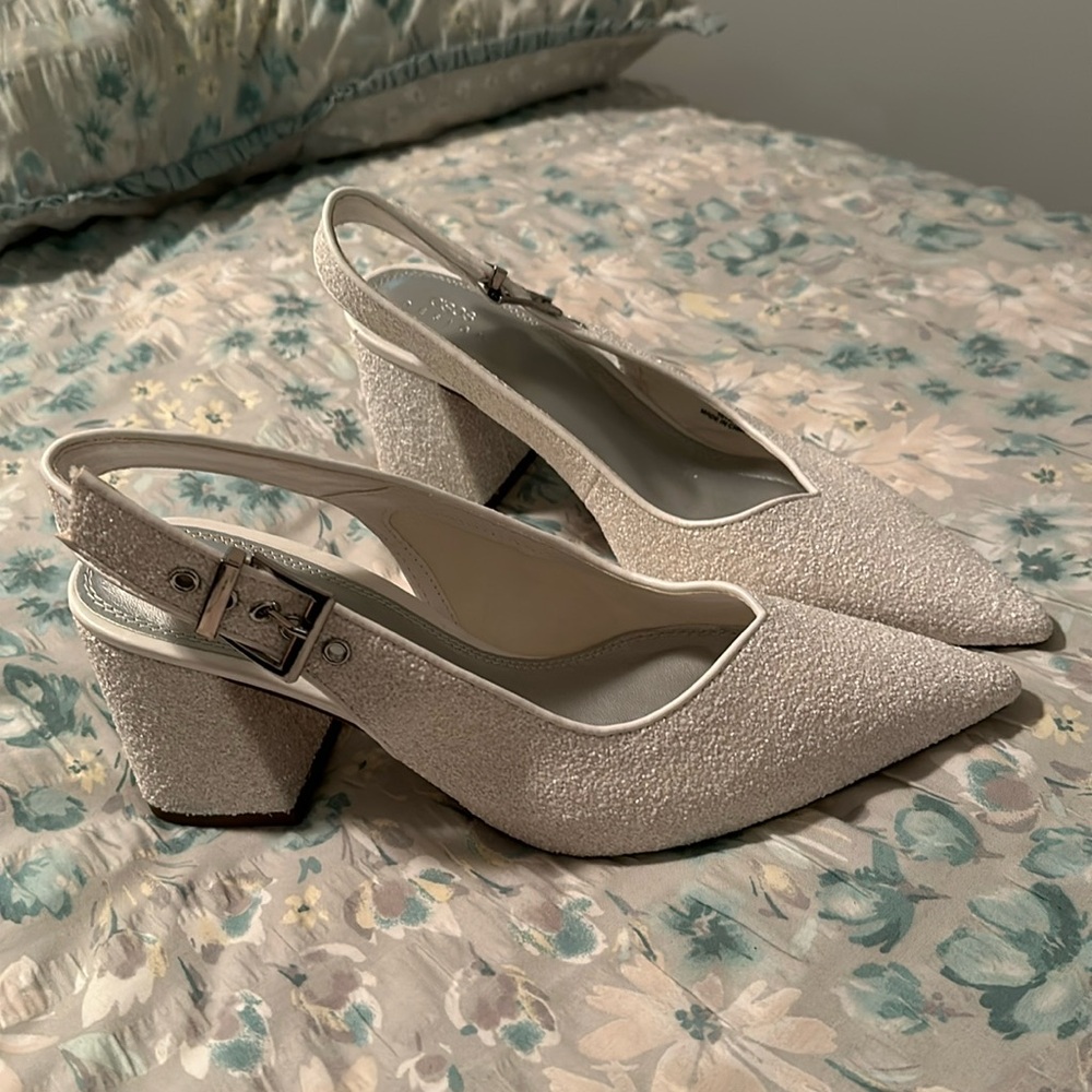 ASOS Design White Glitter Slingback Heels